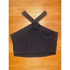 Womens Black Ribbed Cross Strap Crop Top